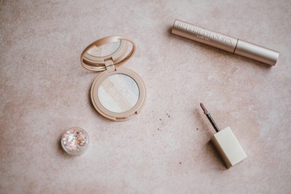 Flatlay of beauty and cosmetic products available in our shop