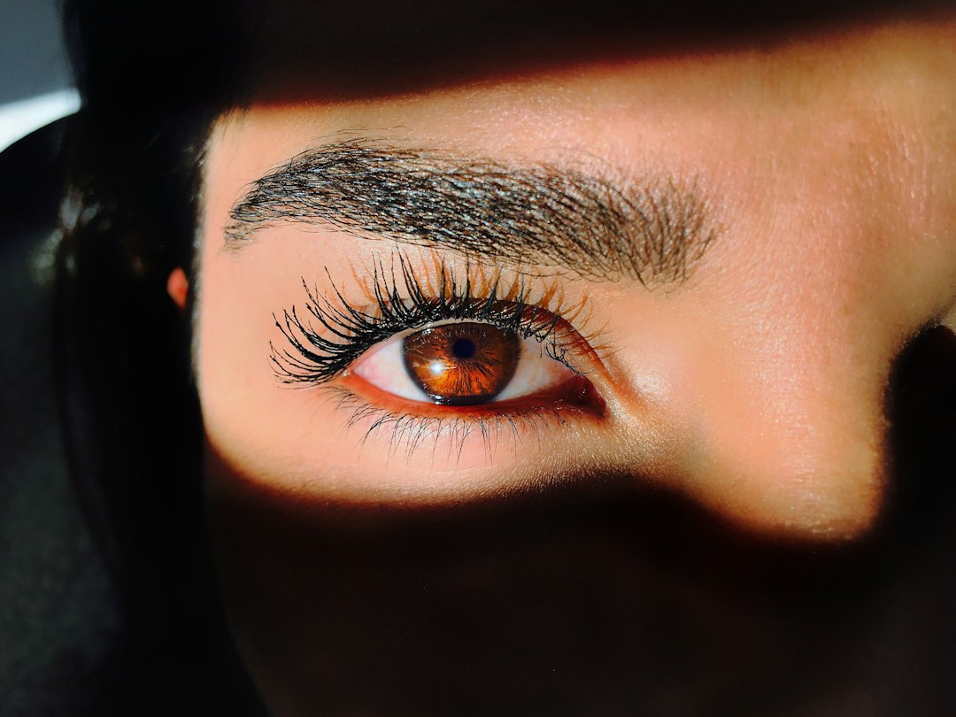 Close-up of well-groomed, laminated eyebrows